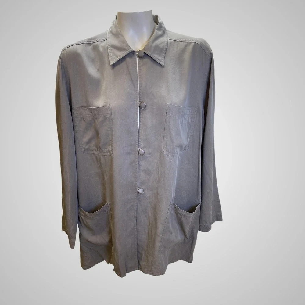 El Corte Ingles Shirt Jacket Womens Large Gray 4-Pocket‎ Longline Shacket